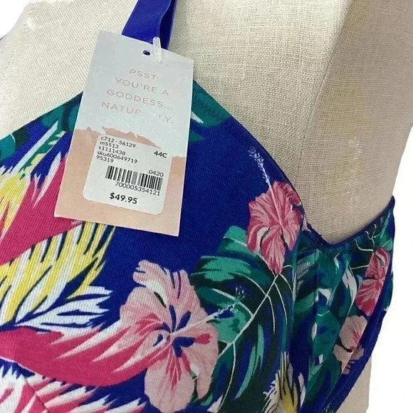 Cacique Bra Women 44C Blue Floral Boost Plunge Front Close Underwire NEW - Picture 4 of 6